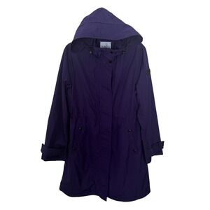 Sam Edelman Women's Purple Trench Raincoat Full Zip Jacket Hooded Long Small